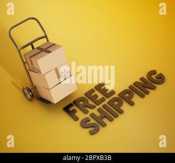 Trasporto manuale e testo di spedizione gratuito. Illustrazione 3D. Foto Stock