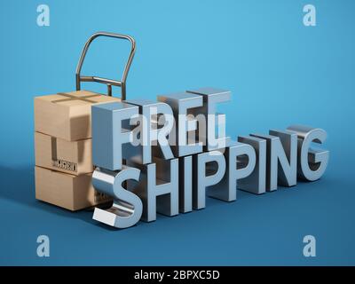 Trasporto manuale e testo di spedizione gratuito. Illustrazione 3D. Foto Stock