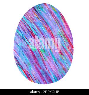 Uovo di Pasqua con un pattern. Abstract luminoso colorato con linee diagonali. Viola, rosso, blu, strisce verdi. Foto Stock