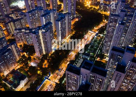 Vista dall'alto di Hong Kong in serata Foto Stock