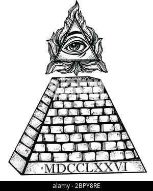 Occhio della provvidenza illuminati occultismo massoneria illustrazione del triangolo Foto Stock