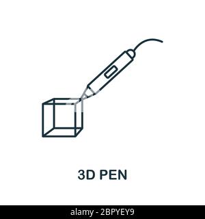 Icona della penna 3D dalla raccolta di stampa 3d. Icona penna 3D a linea semplice per modelli, web design e infografiche Illustrazione Vettoriale