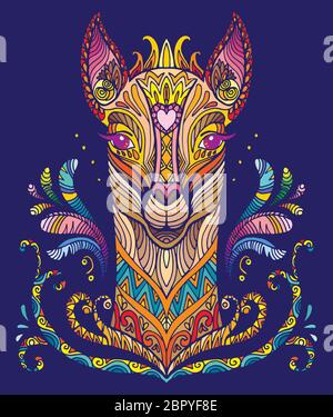 Lama ornamentale decorativa con doodle vettoriale. Vettore astratto colorato illustrazione di lama isolato su sfondo blu. Illustrazione del magazzino per la stampa, des Illustrazione Vettoriale