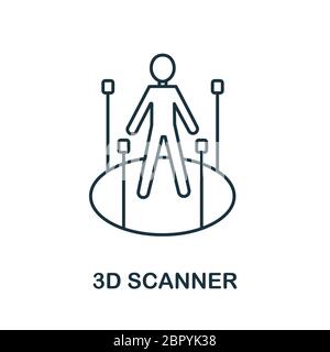Icona scanner 3D dalla raccolta di stampa 3d. Icona scanner 3D a linea semplice per modelli, web design e infografiche Illustrazione Vettoriale