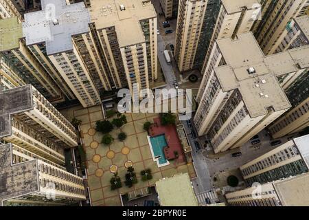 Mei Foo, Hong Kong, 09 ottobre 2018:- Vista dall'alto dell'edificio di appartamenti di Hong Kong Foto Stock