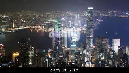 Victoria Peak, Hong Kong, 06 novembre 2018:- skyline di Hong Kong di notte Foto Stock