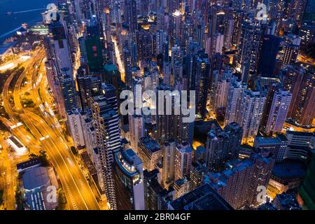 Sheung WAN, Hong Kong, 02 ottobre 2018:- Hong Kong città di notte Foto Stock