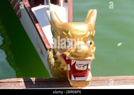 Roma, Italia - 30 Luglio 2016: dragon boat equipaggi di gareggiare al campionato europeo tenutosi in Italia nel 2016 estate, dettagli delle barche Foto Stock