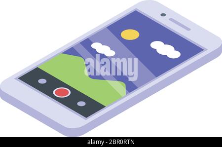 Icona dello smartphone con fotocamera, stile isometrico Illustrazione Vettoriale