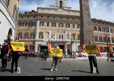 Roma, Italia. 20 Maggio 2020. Roma, lavoratori 'manifestazione a Montecitorio in occasione del 50° anniversario della nascita dello Statuto dei lavoratori raffigurati': Credit: Independent Photo Agency/Alamy Live News Foto Stock