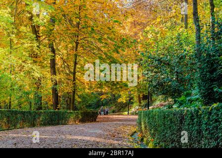 Granada, Spagna - Novembre 30 2019. Si cammina su Cuesta Empedrada verso Alhambra, attraverso la foresta dell'Alhambra. Foto Stock