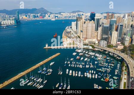 Causeway Bay, Hong Kong 22 Febbraio 2019: Vista dall'alto della città di Hong Kong Foto Stock