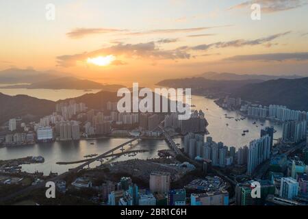 Tsuen WAN, Hong Kong, 14 Febbraio 2019:- Vista dall'alto della città di Hong Kong Foto Stock