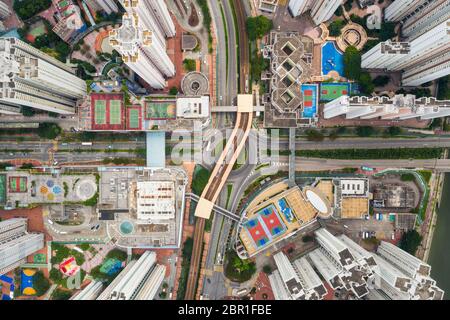 Tin Shui Wai, Hong Kong, 26 agosto 2018:- Vista dall'alto del quartiere residenziale di Hong Kong Foto Stock