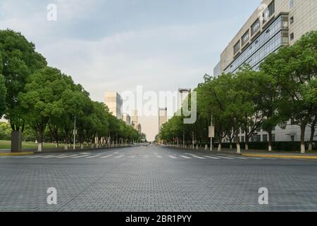 La strada di mattoni con alberi su entrambi i lati. Foto a Suzhou, Cina. Foto Stock