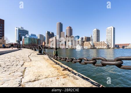 Boston Downtown dall'alto edificio paesaggio urbano di città di Boston, MA, USA. Foto Stock