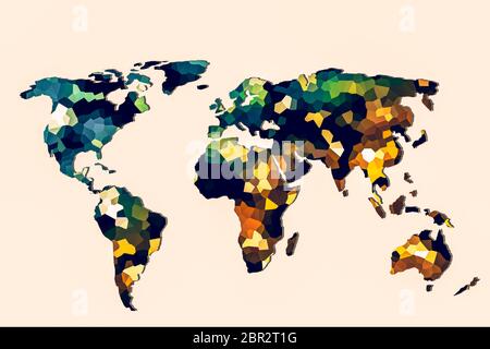 Circa delineato mappa del mondo con una colorata motivi di sfondo Foto Stock