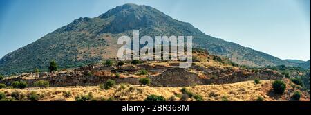 Sito archeologico dell'antica Micene in Grecia, vista panoramica Foto Stock