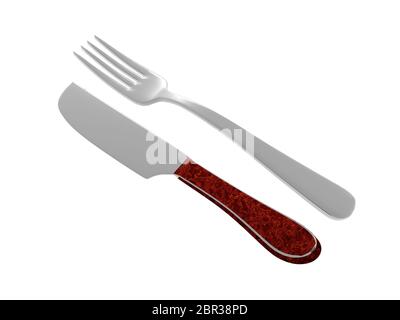 Posate da coltello e forchetta 3D rendering Foto Stock