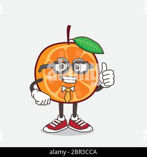 Un'illustrazione del carattere mascotte di businessman del cartone animato di frutta arancione che indossa la cravatta e gli occhiali Illustrazione Vettoriale