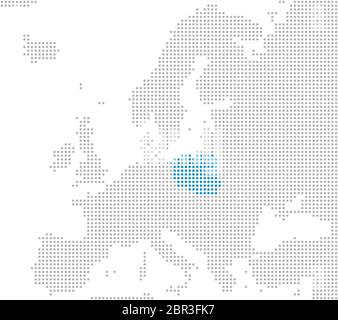 La Polonia sulla mappa dell'Europa con punti grigi e blu Foto Stock