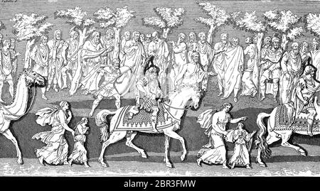 Trionfale di Teodosio sull'ex Theodosiusäule di Costantinopoli Opel, Turchia, Teodosio i Flavius ??Theodosio, 11 gennaio 347 - 17 gennaio 395, noto Teodosio il Grande Teodosio Magnus era quando, 379-394 Imperatore nell'Est dell'Impero Romano / Triumpfzug des Theodosio auf der ehemaligen Theodosiusäule, Konantinopel, Türkei Teodosio I., Flavio Teodosio, 11. Gennaio 347 - 17. Januar 395, bekannt als Theodosius der Große Theodosius Magnus, war von 379 bis 394 Kaiser im Osten des Römischen Reiches, Historisch, storico, digitale riproduzione migliorata di un originale da Foto Stock