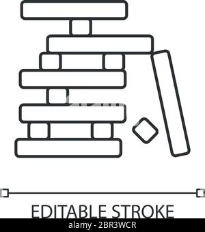 Blocchi di legno gioco pixel icona lineare perfetta Illustrazione Vettoriale