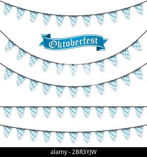 Oktoberfest festoni aventi colore bianco-blu motivo a scacchi e testo Oktoberfest Foto Stock