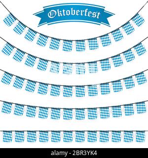 Oktoberfest festoni aventi colore bianco-blu motivo a scacchi e testo Oktoberfest Foto Stock