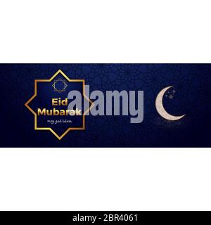 banner eid fitr felice con illustrazione a mezzaluna Illustrazione Vettoriale