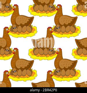 motivo senza cuciture di nido di pollo con uova su sfondo bianco. Immagine vettoriale Illustrazione Vettoriale