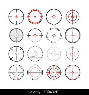 Grande serie di diversi mirini militari, icone di avvistamento pistola su bianco Illustrazione Vettoriale