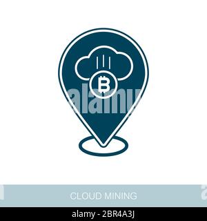 Cloud Cryptocurrency mining pin icona della mappa. Puntatore Mappa. I marcatori mappa. Il design del vettore di tecnologia blockchain, bitcoin, altcoins, cryptocurrency mining, Foto Stock