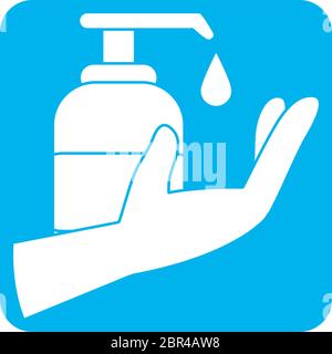 covid 19 dispensatore di prevenzione del coronavirus sapone liquido in mano vettore illustrazione icona a blocchi Illustrazione Vettoriale
