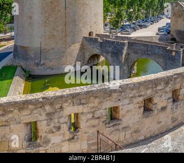 Dettagli architettonici di un comune denominato Aigues-Mortes in Francia Foto Stock