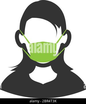 donna che indossa l'icona della maschera protettiva o l'illustrazione vettoriale dei simboli Illustrazione Vettoriale