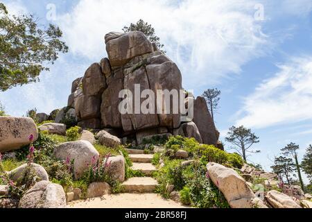 Natural Forest park Pena a Sintra, Portogallo, con alberi e pietre Foto Stock