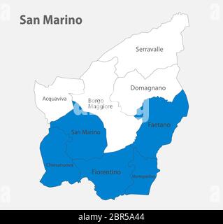 Mappa del San Marino nei colori della bandiera con divisioni amministrative vettore Illustrazione Vettoriale