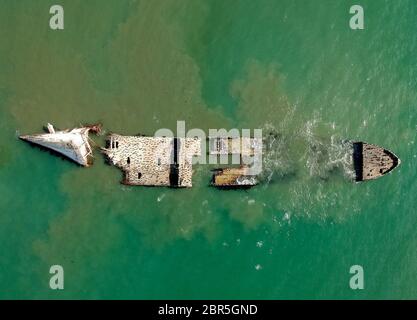 Nave affondata antenna in Seacliff Beach, California Foto Stock