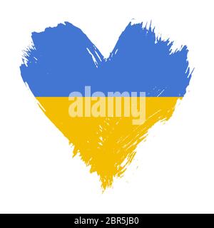 Grunge spazzolata dipinto di illustrazione della forma di cuore addolorato bandiera ucraino isolati su sfondo bianco Foto Stock
