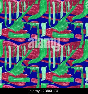 Seamless pattern astratti. Il verde delle forme geometriche su uno sfondo blu. Ritmico contrastanti ornamento con elementi appuntiti. Foto Stock