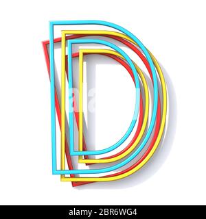 Tre colori di base filo font Letter D 3D rendering immagine isolata su sfondo bianco Foto Stock