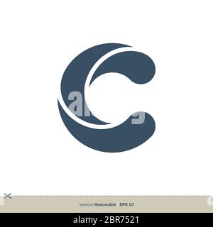 C modello di logo con icona vettoriale in formato lettera, design piatto Foto Stock