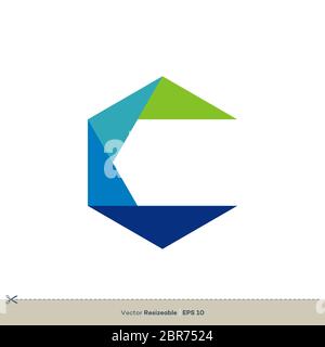 C modello di logo con icona vettoriale in formato lettera, design piatto Foto Stock