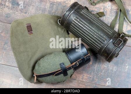 La seconda guerra mondiale militare tedesco attrezzature in legno Foto Stock