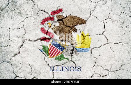 Bandiera dello stato dell'Illinois, membro nel midwestern e regione dei Grandi Laghi degli Stati Uniti, sulla terra arida terra sfondo texture Foto Stock