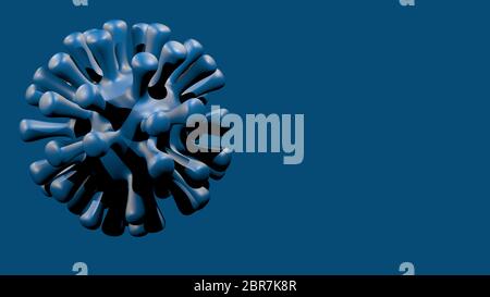 Immagine di un modello di coronavirus blu isolato su uno sfondo blu. Foto Stock