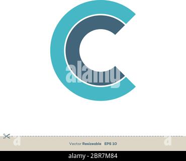 C modello di logo con icona vettoriale in formato lettera, design piatto Illustrazione Vettoriale