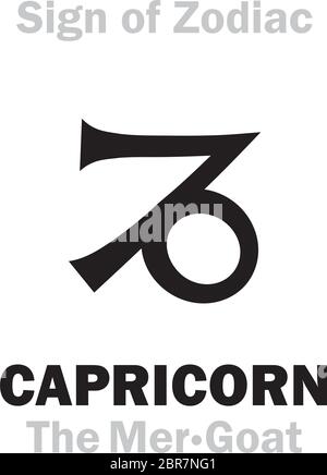 Astrologia Alfabeto: Segno del CAPRICORNO zodiaco (il mer-Goat). Carattere astrologico, segno geroglifico (simbolo kabbalistico medievale ceco). Illustrazione Vettoriale
