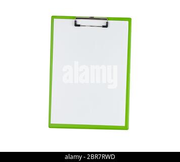 Libro verde titolare con il bianco dei fogli vuoti isolati su sfondo bianco Foto Stock